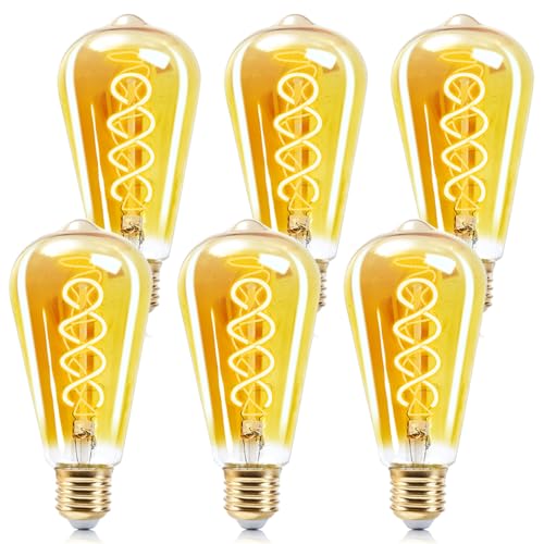 WOOWTT Edison Vintage Glühbirne E27 6W Dimmbare Glühbirne E27 LED Warmweiss Retro Glühbirnen 2700K LED Filament Lampe Leuchtmittel für Nostalgie Retro Beleuchtung im Caf Haus Bar - 6 Stück
