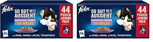 FELIX So gut wie es aussieht Gemischte Vielfalt in Gelee Katzennassfutter 44x85g Portionsbeutel Packung mit 2
