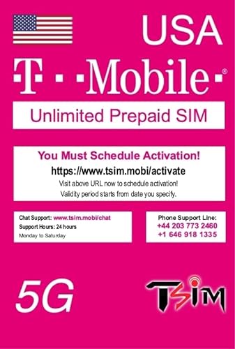 USA SIM-Karte für Reisen in die USA PrePaid. T-Mobilfunknetz mit unbegrenzten Daten Anrufen und SMS. Neue verbesserte 5G-SIM-Karte 7 Tage