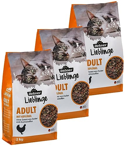 Dehner Lieblinge Katzenfutter Trockenfutter zuckerfrei für ausgewachsene Katzen Geflügel 3 x 2 kg 6 kg