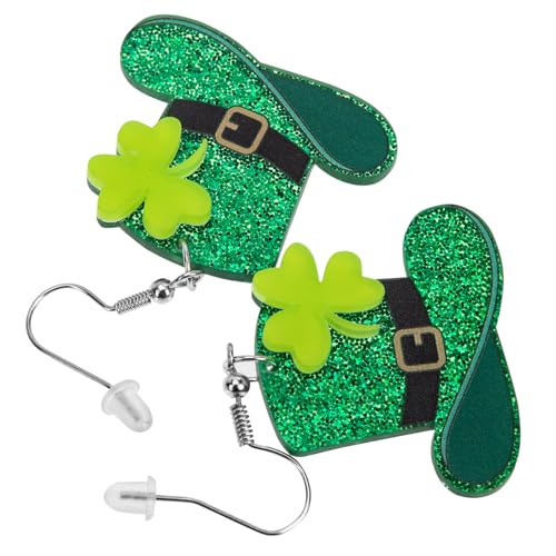 SAFIGLE 1 Paar Klee Ohrringe Goldene Reifen Kleie Neon Aufkleber Vergoldete Creolen Vier Kleeblatt-party-ohrring Baumeln Ohrstecker Bogen Schläfer Mondstein Wendel Nasenring Acryl Green