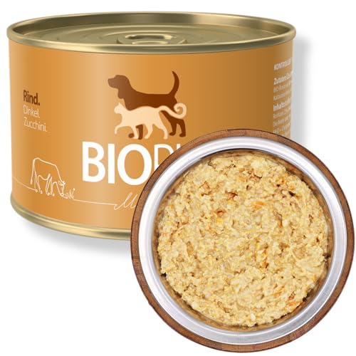 BIOPUR Tiernahrung Bio Premium-Nassfutter Rind Dinkel Zucchini für Hunde 12x400g