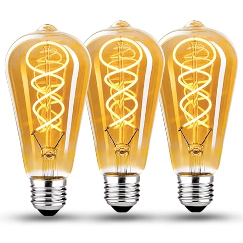 Edison Vintage Glühbirne E27 E27 LED Vintage Dimmbar 6W Glühbirne E27 Led Edison E27 Vintage Ideal für Nostalgie und Retro Beleuchtung im Haus Caf Bar Bernstein Glas - 3 Stück ST64 6W
