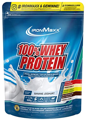IronMaxx 100% Whey Protein Pulver - Banane Joghurt 500g Beutel zuckerreduziertes wasserlösliches Eiweißpulver aus Molkenprotein viele verschiedene Geschmacksrichtungen
