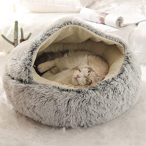 YURRO Kuschelnest fÃ¼r Katzen weiches PlÃ¼sch Perserkatze HÃ¶hle kleines Haustierbett mit Kapuze Maine-Coon-Kissen Winter warm