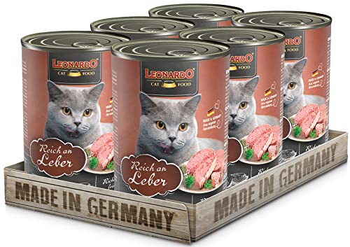 Leonardo Nassfutter 6x400g Leber Getreidefreies Nassfutter für Katzen Feuchtfutter Alleinfutter aus der Dose