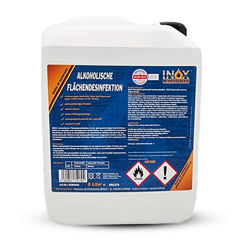 INOX alkoholisches Flächendesinfektionsmittel 5L   Hochwirksame Flächendesinfektion mit Alkohol   Ideales für alle glatten Oberflächen