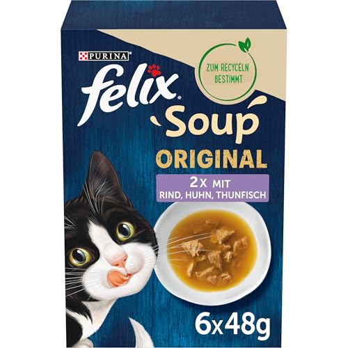 FELIX Soup Suppe für Katzen mit zarten Stückchen Sorten-Mix 8er Pack 8 x 6 Beutel 48g