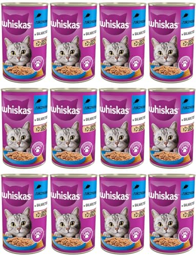 Whiskas Katzenfutter Nassfutter Adult 1 mit Thunfisch in Gelee 12 Dosen 12 x 400g