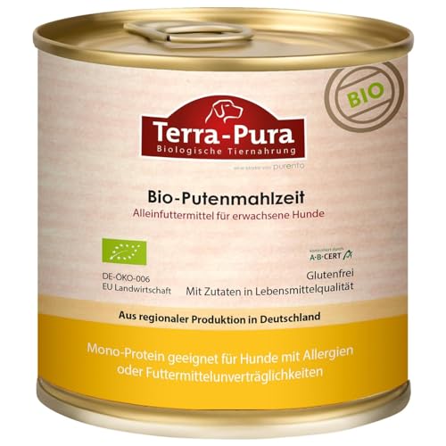 Terra-PURA Hundefutter nass Bio-Putenmahlzeit 800g Premium Nassfutter für Erwachsene Hunde glutenfrei ohne Weizen für Allergiker geeignet - Tiernahrung für Hunde