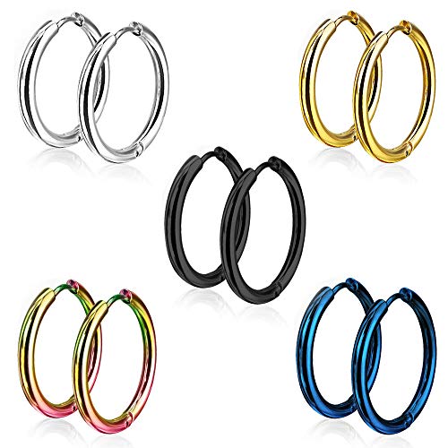 5 Paare 15mm Edelstahl Damen Herren Creolen Ohrringe Set Titan Ohrringe Herren Schwarz Set Ohrringe Creolen Silber Ohrschmuck Ohrringe Männer Creolen Ring Gold Ohrstecker Rund