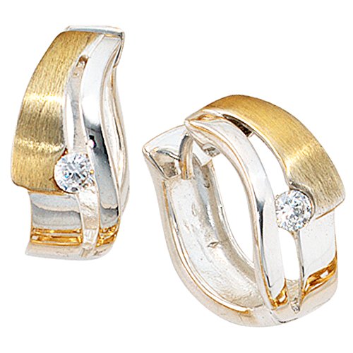 Jobo Damen-Creolen aus 925 Sterling Silber Bicolor vergoldet mit Zirkonia