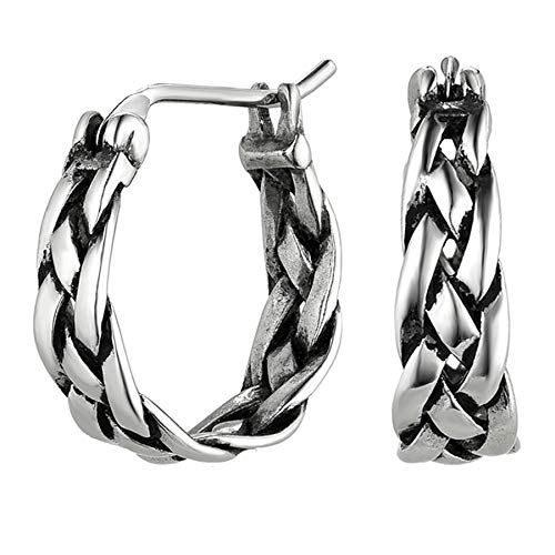 JewelryWe Geflochten Creolen Ohrringe Silber Herren Damen Edelstahl Gewebt Gedreht Creolen Huggie Ohrringe Retro Halloween Ohrstecker Ohrschmuck Geschenk für Männer Frauen