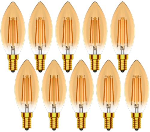 Zcexhph E14 Kerze LED Vintage Glühbirne Dimmbar Kerzenform LED 4W Ersetzt 40 Watt 2700K Warmweiß Retro Kerzenlampe Filament Leuchtmittel 400LM Amber 10er Pack