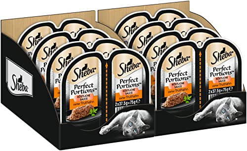 Sheba Perfect Portions - Feinstes Katzennassfutter in der Schale - köstliche Sauce mit zartem Truthahn - 32 x 75g