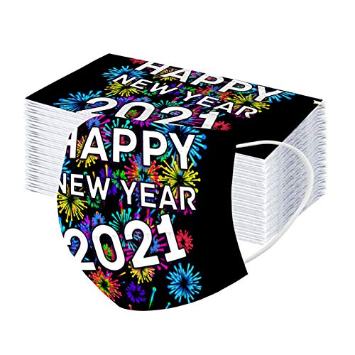 Pitashe 10 Stücke Herren Damen 2021 Happy New Year und Weihnachten Motiv Einweg Mund und Nasenschutz Stoff Lustige Atmungsaktive Multifunktional Staubschutz Mund und Nasen Mundschutz Bandana Halstuch