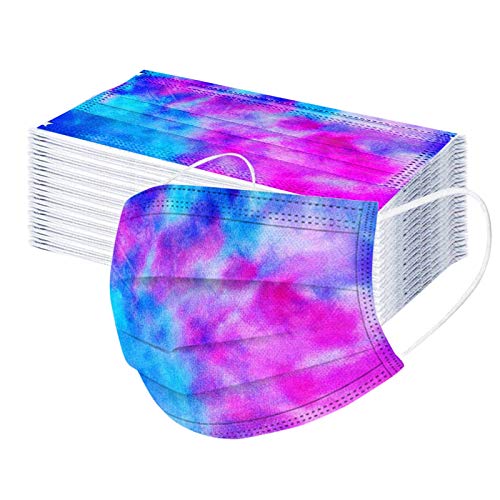 riou 50 Stücke Mundschutz Einweg Erwachsene Mund und Nasenschutz mit Bunt Farbverlauf in Batik-Optik Mundbedeckung 3-Lagig Atmungsaktive Staubschutz Bandana Staubdicht Multifunktional Halstuch Q