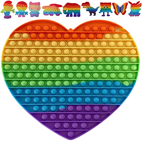 KUNSTIFY XXL POP Regenbogen Fidget Toy Antistress Spielzeug für Erwachsene Kinder Anti Stress Pop groß Figetttoys Fidget Toy Set Figet Bubble Push pop XXL Regenbogen Herz
