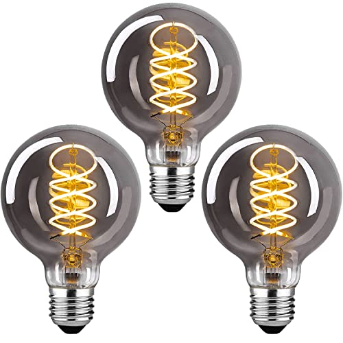 HUSTUNG Vintage Edison LED Glühbirne E27 Sockel 4W G80 Warmweiß 2400K Rauchgraues Glas Herzform Dimmbar 4 Stück