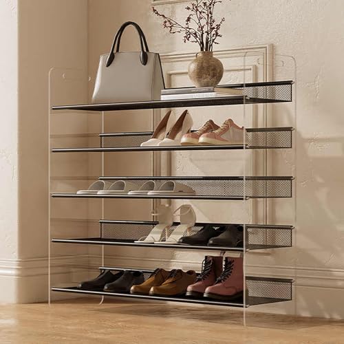 Multifunktionales Schuhregal mit 5 Ebenen schmaler Stauraum für 15 25 Paar großes Fassungsvermögen offenes Regal für Eingangsbereich Flur Schrank schwarz 95 cm