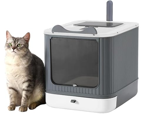 CenviaLuxy Katzentoilette Groß mit Deckel Vollständig Geschlossene Katzentoilette mit Aktivkohlebeutel und Schaufel 3-in-1 Mehrere Anwendungsszenarien leicht zu reinigen für Katzen bis zu 12 lbs