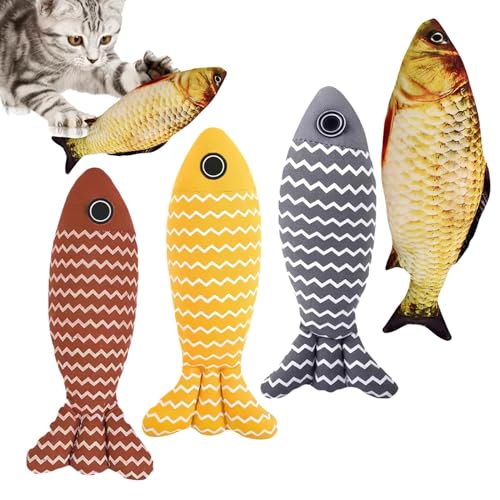 Floppy Fish Katzenspielzeug - Interaktives Katzenminze-Spielzeug Weiches interaktives Katzenspielzeug 4x Leinen-Floppy-Wiggle-Fischspielzeug tragbares interaktives Kauspielzeug für Zuhause und