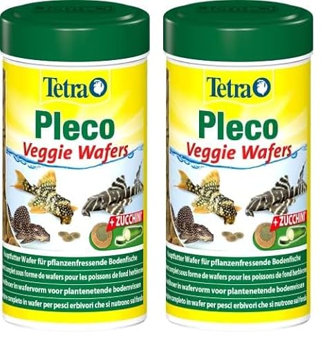Tetra Pleco Veggie Wafers - Fischfutter für pflanzenfressende Bodenfische Alleinfutter mit mineralreicher Zucchini für verbesserte Vitalität 250 ml Dose Packung mit 2