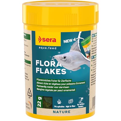 sera Flora Flakes 100 ml 22 g pflanzenreiches Flockenfutter für oberflächenfressende Zierfische mit Spirulina Ballaststoffen unterstützt Verdauung Vitalität