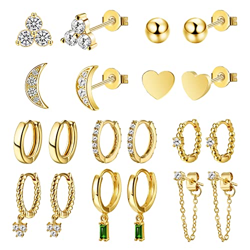 Dochais 10 Paare Creolen Set Mini Creolen Gold Ohrringe Gold Hypoallergene Ohrringe Anhänger für Ohrringe Gold Hoop Earrings Ohrstecker Set Ohrringe mit Kette Ohrringe Gold Creolen