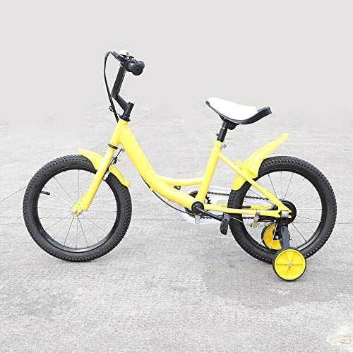 KIOPOWQ Kinder Fahrrad 16 Zoll Unisex Kinder Fahrrad Geschenk Cyclings für Jungen Mädchen mit Zusatzrad für 5-8 Jahre alt Gelb