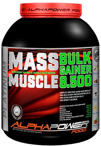 ALPHAPOWER FOOD Maas - Whey Muscle Weight Gainer I Mega Muskelmasse Muskelaufbau - Protein - Eiweiß Kohlenhydrate Pulver - Shake für Hardgainer 2kg Vanille Creatin Bcaa MCT Öl