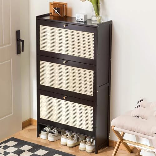 3 stufiger kippbarer Schuhaufbewahrungs Organizer für den Eingangsbereich freistehendes platzsparende Schuhaufbewahrung für Schlafzimmer Flur Büro Schwarz H 120cm 47.2in