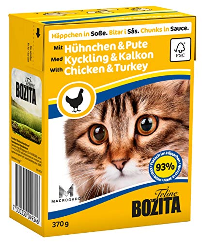 Bozita Häppchen n Soße Nassfutter mit Hühnchen Pute m Tetra Recart 16x370g Getreidefrei nachhaltig produziertes Katzenfutter für erwachsene Katzen Alleinfuttermittel