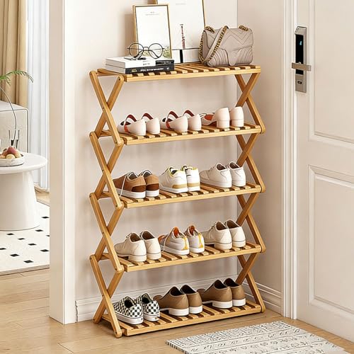 Onxyrbyte Vertikales Schuhregal Kleins Bambus Faltbare Schuhregal Klappbarer SchuhstäNder Aus Holz Nicht Leicht Zu BeschäDigen FüR Eingangsbereich Kleiderschrank Schlafzimmer Flur