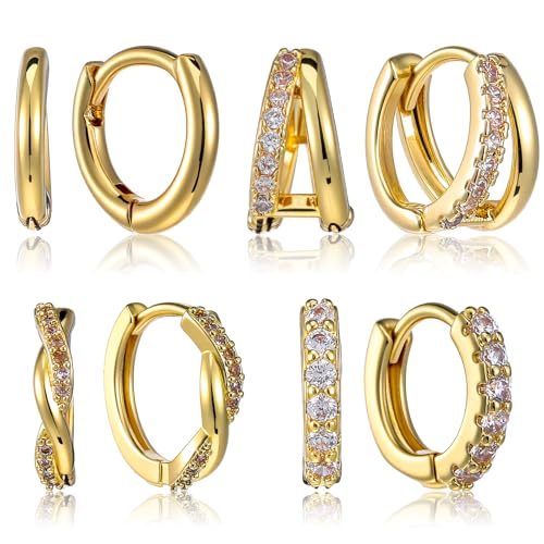 4 Paar Kleine Creolen Gold Klein Ohrringe Goldene Für Damen Trendiges Mini Knorpelohrringe Set Huggie Ohrring Mit Zirkonia Strass Hypoallergen Knorpel Earrings Stapeln Schmuck Für Piercings Schlafen