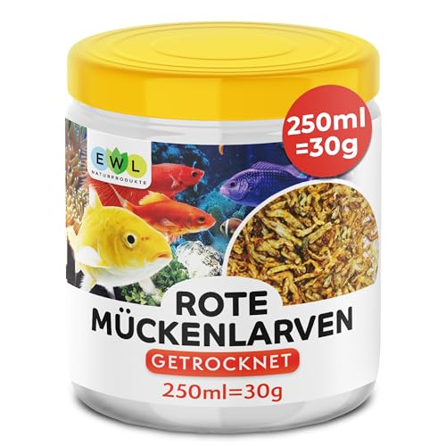 EWL Naturprodukte Rote Mückenlarven getrocknet 250ml 30g Mückenlarven Aquarium geprüfte Qualität von deutschem Anbieter EWL