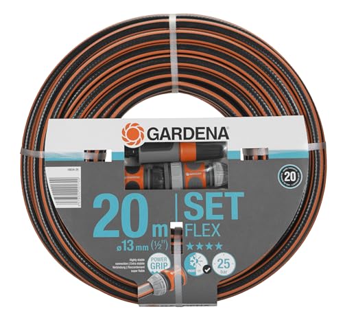 Gardena Comfort FLEX Schlauch 13 mm 1 2 Zoll 20 m mit Systemteilen Formstabiler flexibler Gartenschlauch mit Power Grip Profil aus hochwertigem Spiralgewebe 25 bar Berstdruck 18034 20
