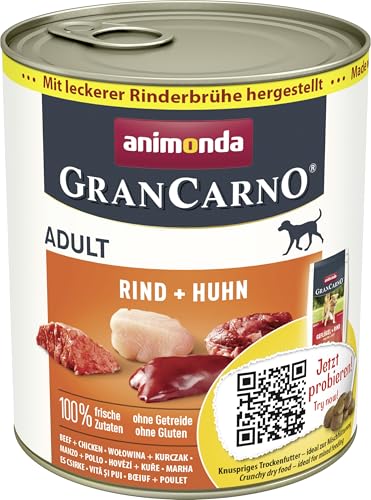 animonda GranCarno Rind Huhn 6x 800g getreidefreies Hundenassfutter ohne Zucker für ausgewachsene frischen fleischigen Zutaten