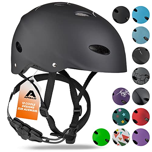 Apollo Skaterhelm Herren Damen Kinderfahrradhelm Verstellbar Skateboard Scooter BMX Helm Drehrad Anpassung für Jungen Mädchen Verschiedeneößen Farben