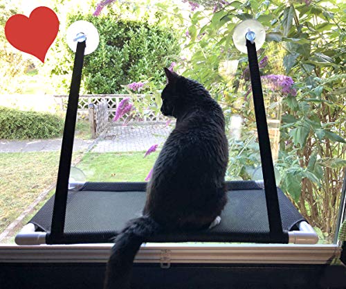Premium Fensterplatz für die zufriedene Katze Katzenliege 360 Ausblick Hängematte Fensterliege Sonnenbad Katzenhängematte Fensterliegeplatz Fenster Bett Fensterbank hängend Saugnäpfen bis 15KG