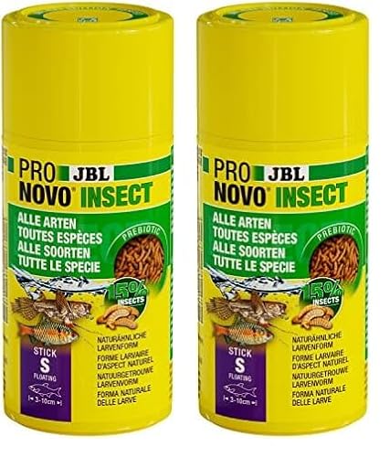 JBL PRONOVO Insect Stick Futter für alle Aquarienfische von 3-10 cm Fischfutter-Sticks Klickdosierer Größe S 100 ml Packung mit 2