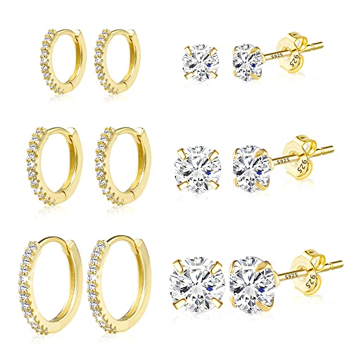  AAA Diamant Ohrstecker 6 Paar 14K Echt Knorpel Huggie Mini Kugel Ohrstecker