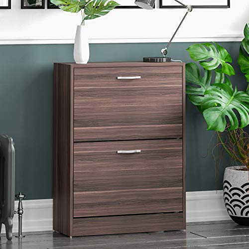Home Discount 2 Schublade Schrank Schuhschrank Schuhregal Organizer Pull Down Holz Flur Möbel Einheit Walnuss Beige