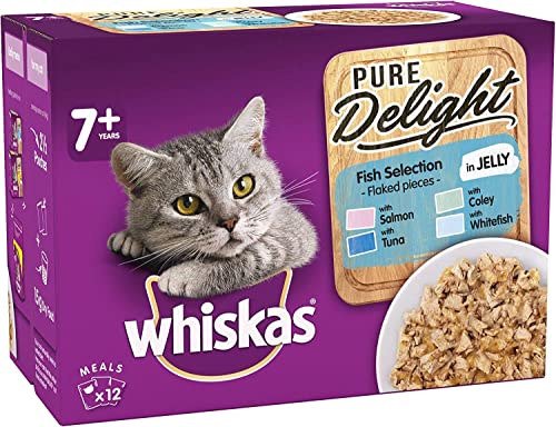 Whiskas 7 Pure Delight Katzenfutter Nassfutter Beutel leckere und leckere Fischauswahl in Gelee 12 x 85g