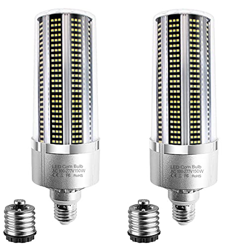 TPMAFF LED Mais-Glühlampe 150W 12000LM E26 E27-Sockel mit E40-Mogulsockel-Adapter großflächige LED-Birnen für Innen- und Außengarage Lager Hallenbeleuchtung 2er-Pack