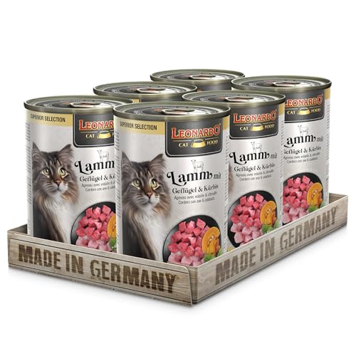 LEONARDO Nassfutter Superior Selection Lamm mit Geflügel Kürbis 6x400g Dose für ausgewachsene Katzen getreidefrei ohne Zucker Made in Germany