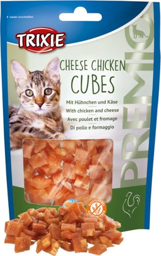 TRIXIE Katzensnack Premio Cheese Chicken Cubes - leckere Katzenleckerlis mit Huhn - aus natürlichen Zutaten 50g - 42717 Packung mit 6