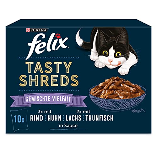 FELIX Tasty Shreds Geschmacksvielfalt Katzennassfutter Mix 10x80g Portionsbeutel