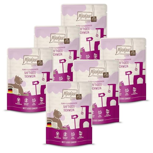 MjAMjAM - Premium Nassfutter für Katzen - Quetschie - saftiges Schwein PUR 6er Pack 6 x 300g getreidefrei mit extra viel Fleisch