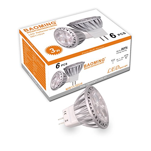 BAOMING GU4 MR11 35mm Durchmesser 3Watt AC DC 12V LED Lampe 35W Gluhlampe 250lm Warmweiße Farbtemperatur 2700K LED Leuchtmittel ersetzt 35 Watt Halogen Punktbeleuchtung 6er Pack